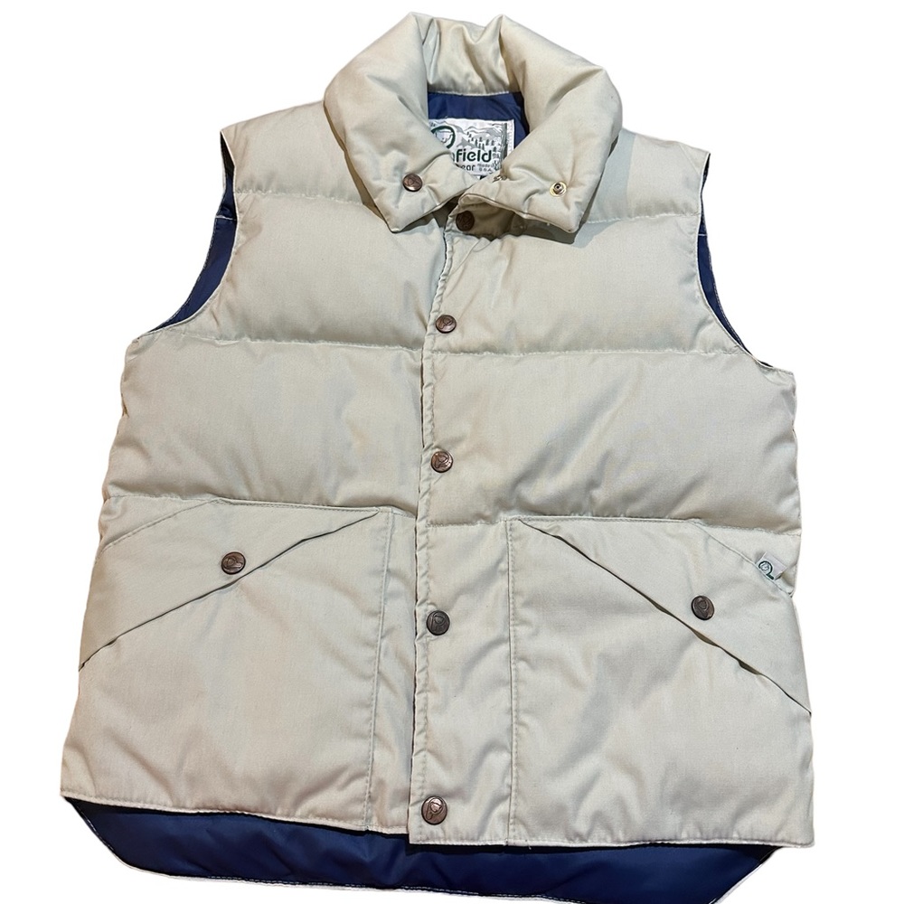 Vintage Penfield tan & navy puffer Vest, trailwear size XS super warm!